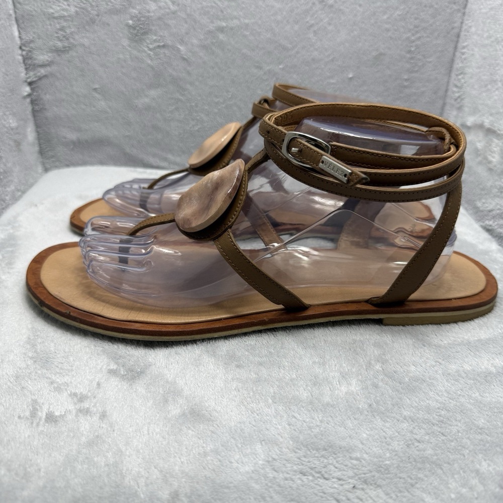 Velez Women's 40 US 9-9.5 Brown Leather Thong Ankle Strap Sandals Wrap Flat